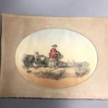 19th Century Oval Sketch F C Hanington "In The Corn Fields" dated November 1864