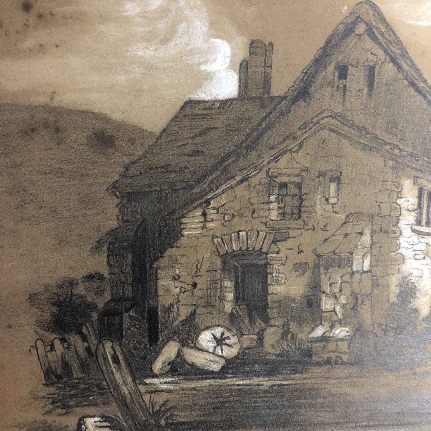 An Antique Sketch of a Mill titled - At Roseley, Derbyshire - Possibly Rowsley - Image 4 of 5