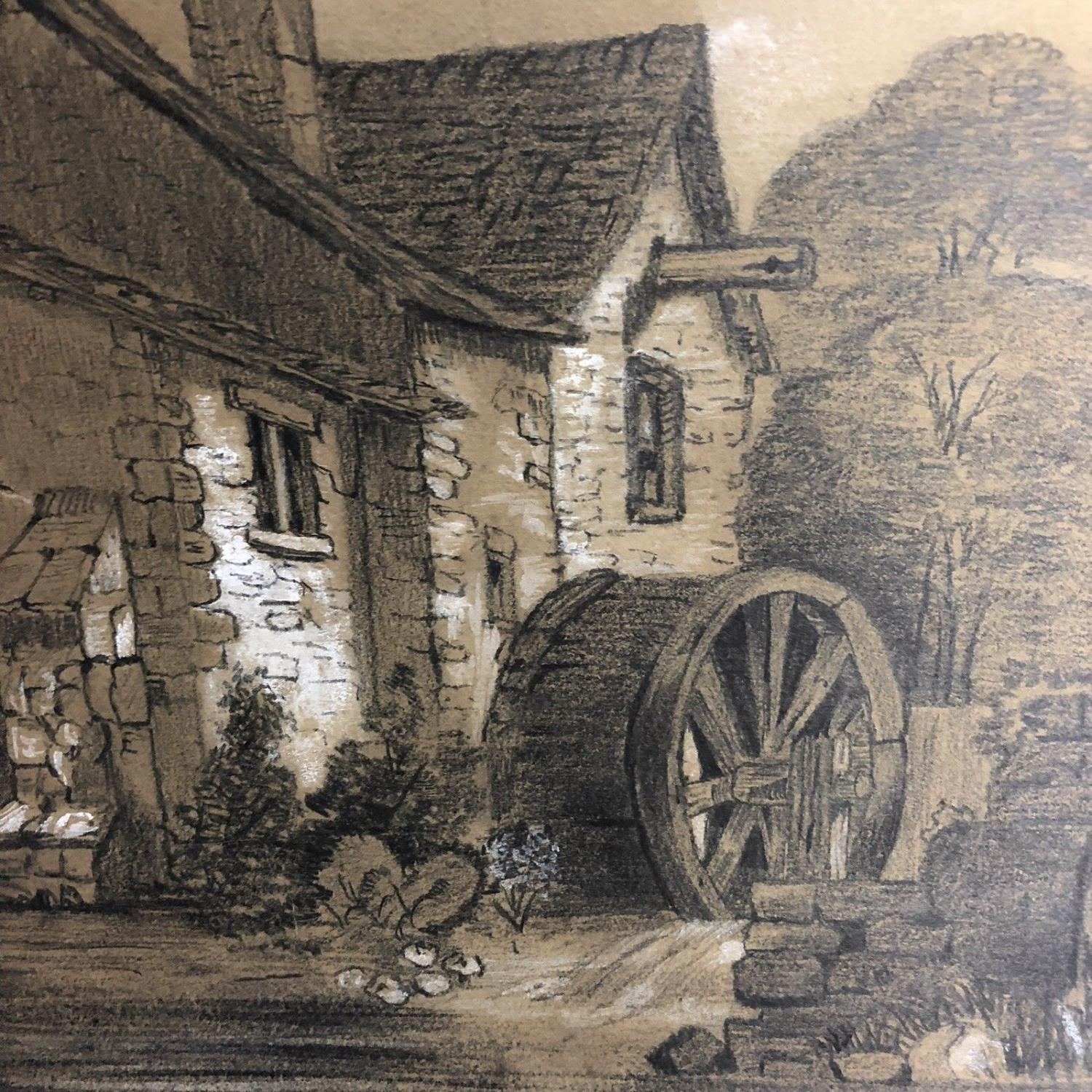 An Antique Sketch of a Mill titled - At Roseley, Derbyshire - Possibly Rowsley - Image 3 of 5