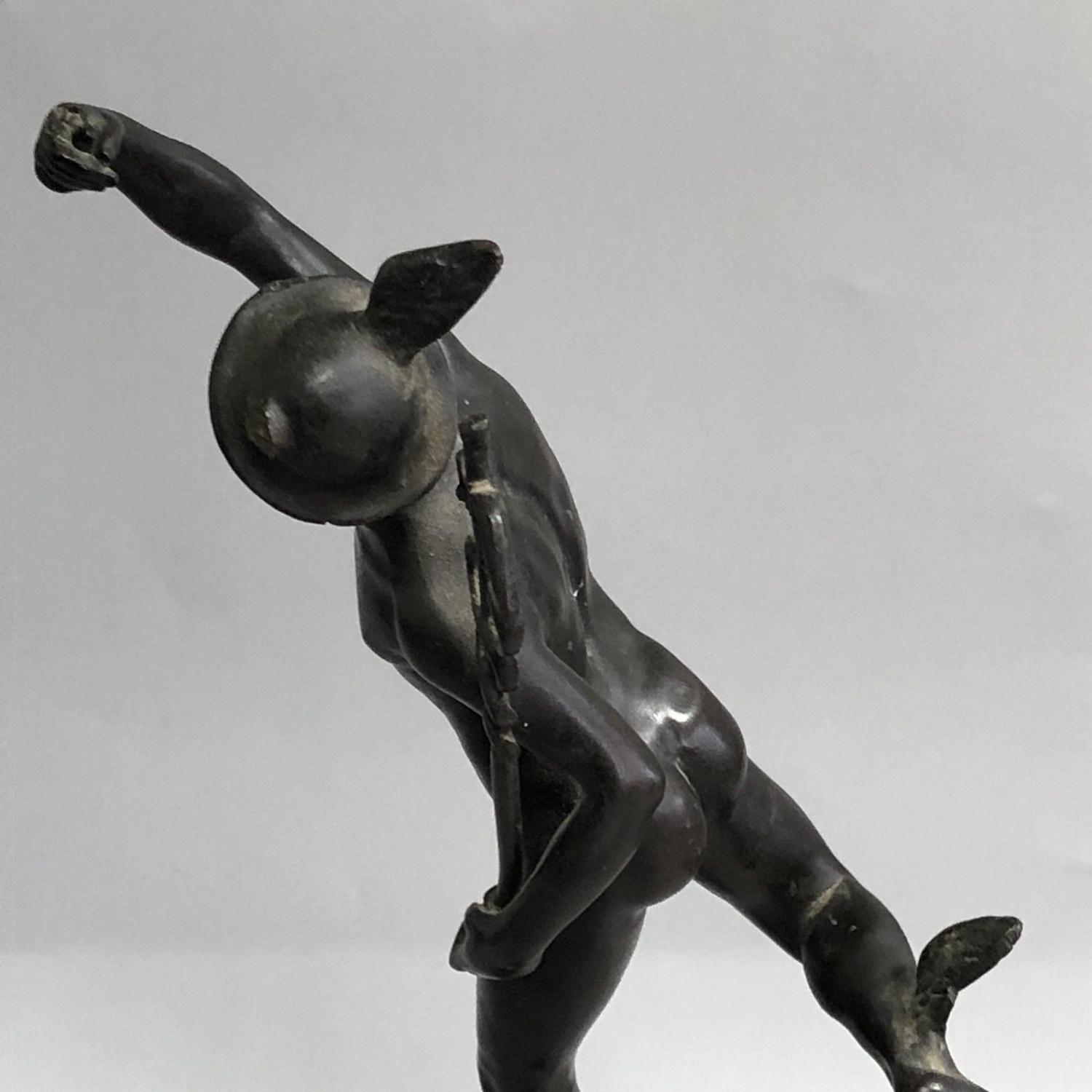Bronzed Metal Figure of Winged Flying Mercury on Marble Base (after Bologna) - Image 4 of 6