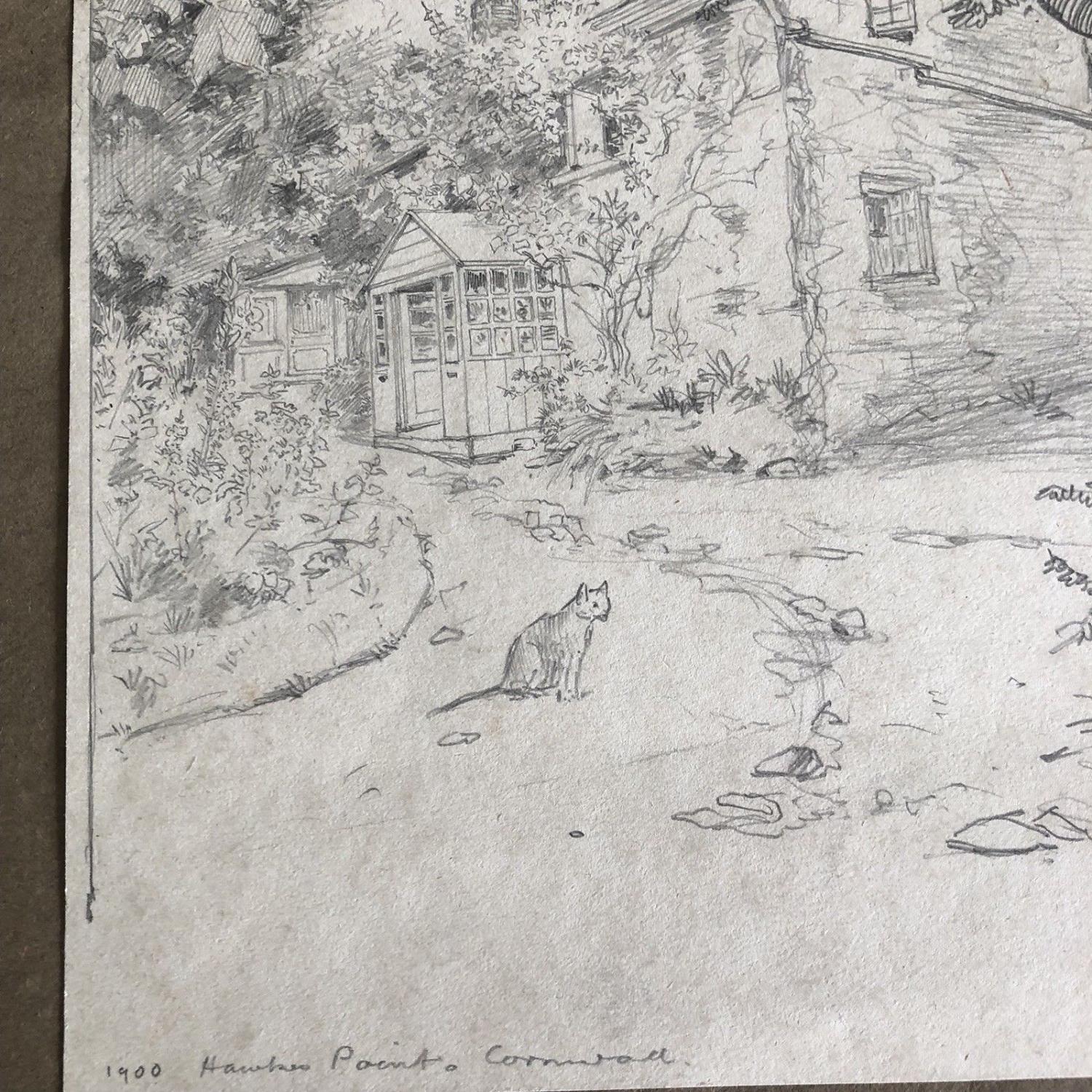 Antique Pencil Drawing 1900 - E PHILIP PIMLOTT ARE Hawkes Point Cornwall - Image 3 of 3