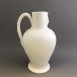 Staffordshire pottery baluster one pint jug white glazed mask mount loop handle