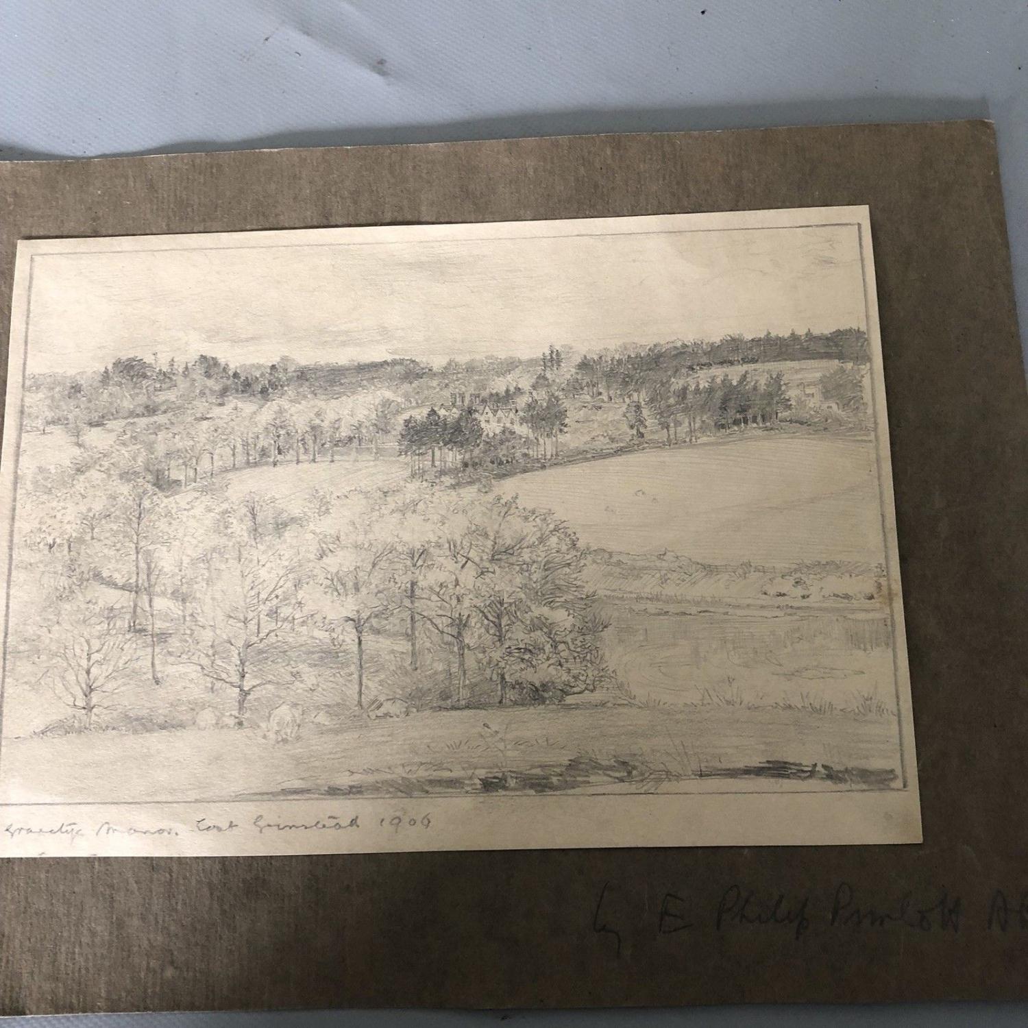 Antique Original Graphite Pencil Drawing 1906 - E PHILIP PIMLOTT ARE Gravetye Manor East Grinstead - Image 2 of 3