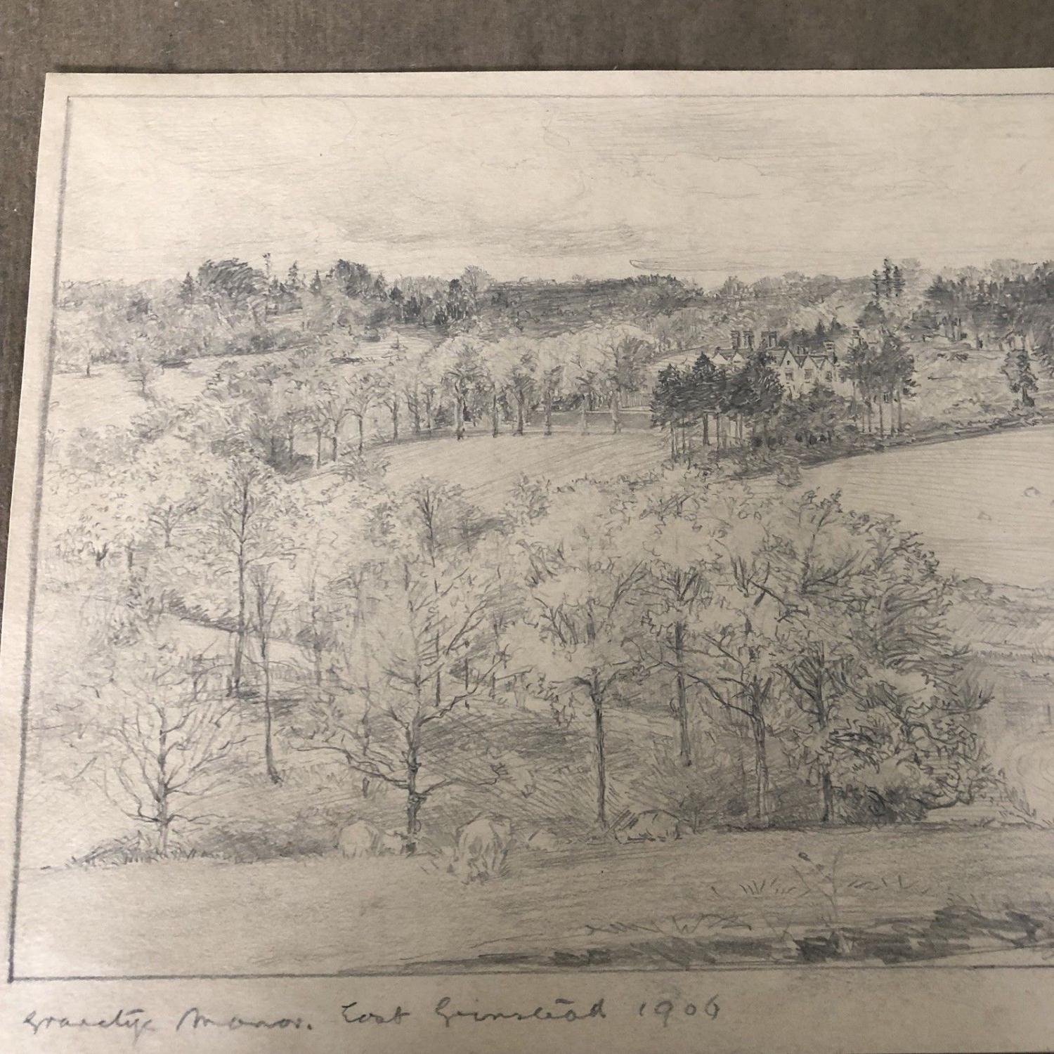 Antique Original Graphite Pencil Drawing 1906 - E PHILIP PIMLOTT ARE Gravetye Manor East Grinstead - Image 3 of 3