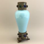 French blue opaline glass vase/perfume bottle gilt metal jewelled mounts - 19thC