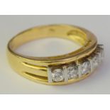 Excellent 18ct Gold And Platinum Mount Ring With Five Clear Diamonds