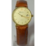 9ct Gold Geneve Watch On Leather Strap