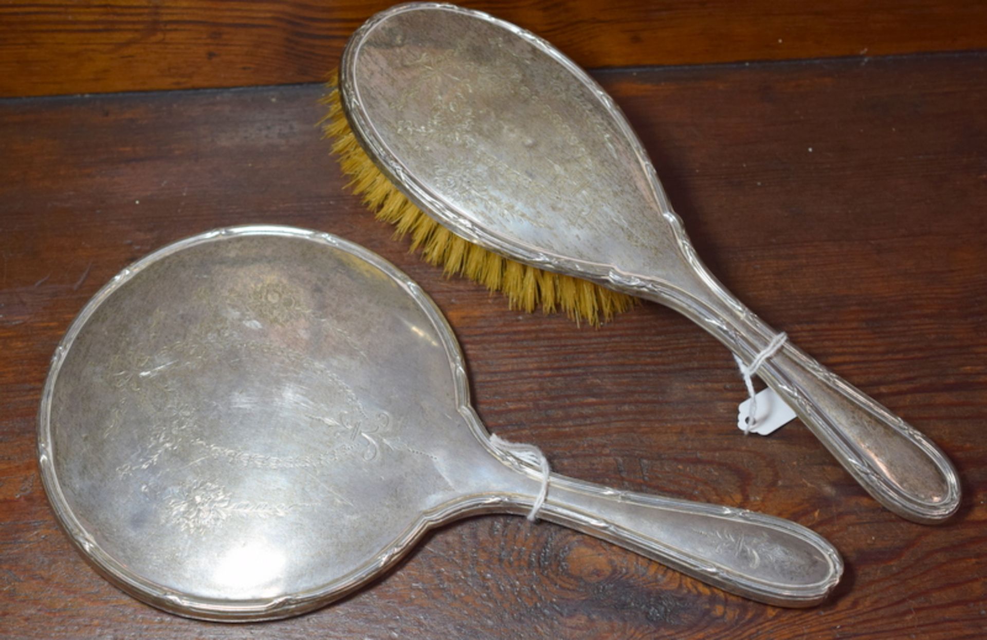 Vintage Silver Mirror And Silver Brush Set
