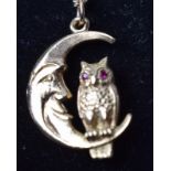 9ct Gold Half Moon And Owl Pendant