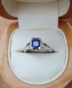 Fine Jewellery 18ct White Gold Birmingham Hallmark UK Size 'N' Tanzanite & 4 Good Diamonds 1.5ct