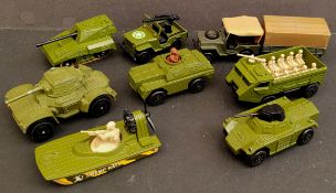 Vintage Parcel Die Cast of 9 Collectable Toy Military Vehicles Includes Matchbox & Dinky