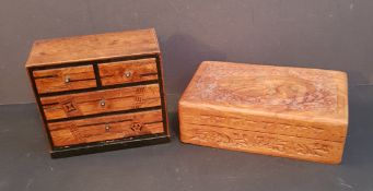 Vintage Hand Made Apprentice Piece Style Miniature Set Of Drawers & Another Wooden Box