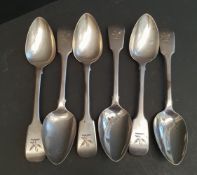 George IV Set 6 Silver Fiddle Back Spoons George Turner Exeter c1823 Monogram Harpy weight 7.6oz