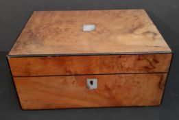 Antique Victorian Walnut Jewellery Box With Sewing Materials As Contents