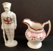Antique Small Sunderland Lustre Ware Jug & Carlton China Crested Ware Tommy London