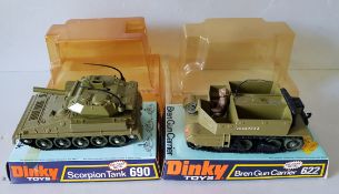 Vintage Collectable Dinky Die Cast British Military Model Scorpion Tank No. 690 & Bren Gun Carrier