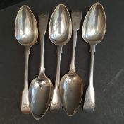 George III Set 5 Silver Fiddle Back Spoons William Bateman I c1815 London Monogram Harpy weight 7oz