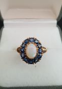 Vintage Jewellery 9ct Gold Opal & Saphire Dress Ring Size UK R+