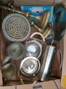Vintage Retro Box of Plated Ware Stainless Steel Items & Candle Sticks NO RESERVE