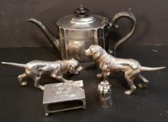 Antique Sterling Silver Matchbox Holder Chester 1903 Plus EPNS Pounce Pot c1880 Hunting Dogs & Tea