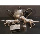 Antique Sterling Silver Matchbox Holder Chester 1903 Plus EPNS Pounce Pot c1880 Hunting Dogs & Tea