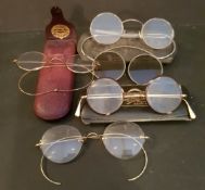 Antique Vintage Parcel of 5 Wire Rimmed Spectacles Includes Faux Tortoise Shell