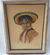 Vintage Retro Aquatint Print Mexican Boy In Folk Costume Roger Hebbelinck Limited Edition 159 of 350
