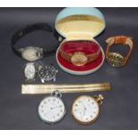 Group Of Five Wristwatches And Two Pocket Watches