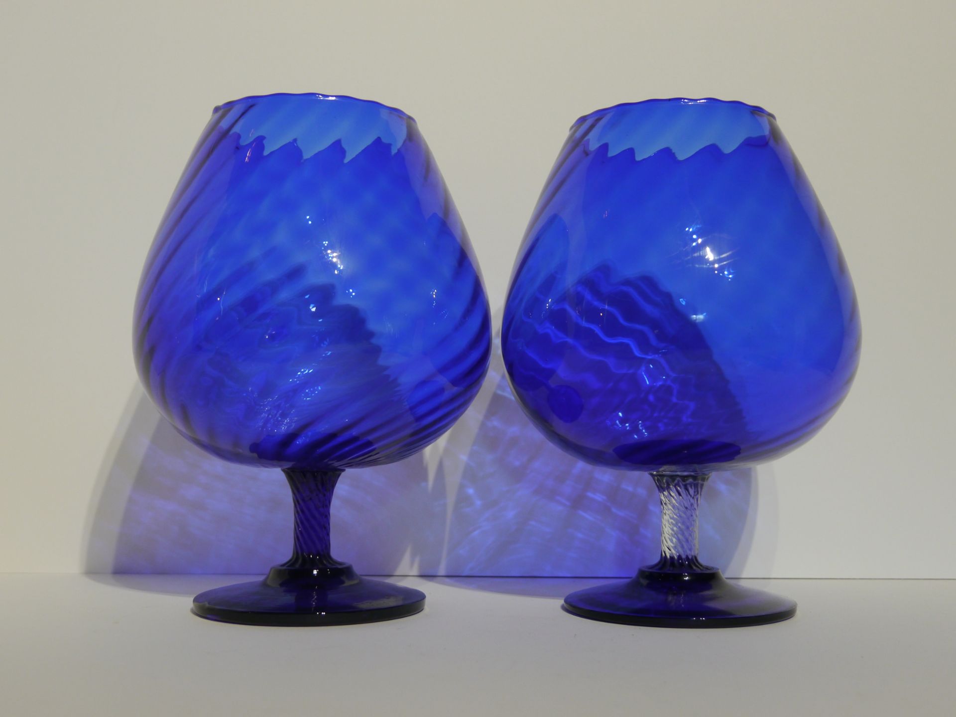 lot 168 Pair of Giant Handblown Blue Glass Goblets.
