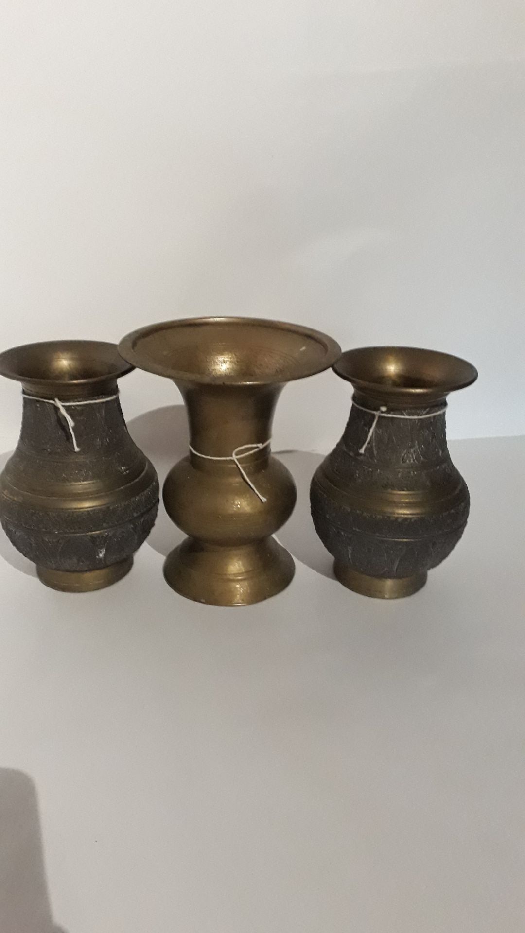 lot 46 2 Brass Vases (Buddhist) + 1 other