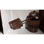 Lot 83 Wooden well bucket and wooden shovel