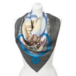 Hermes / Scarf / Scarf in Grey/Light Blue/Blue - Grade A