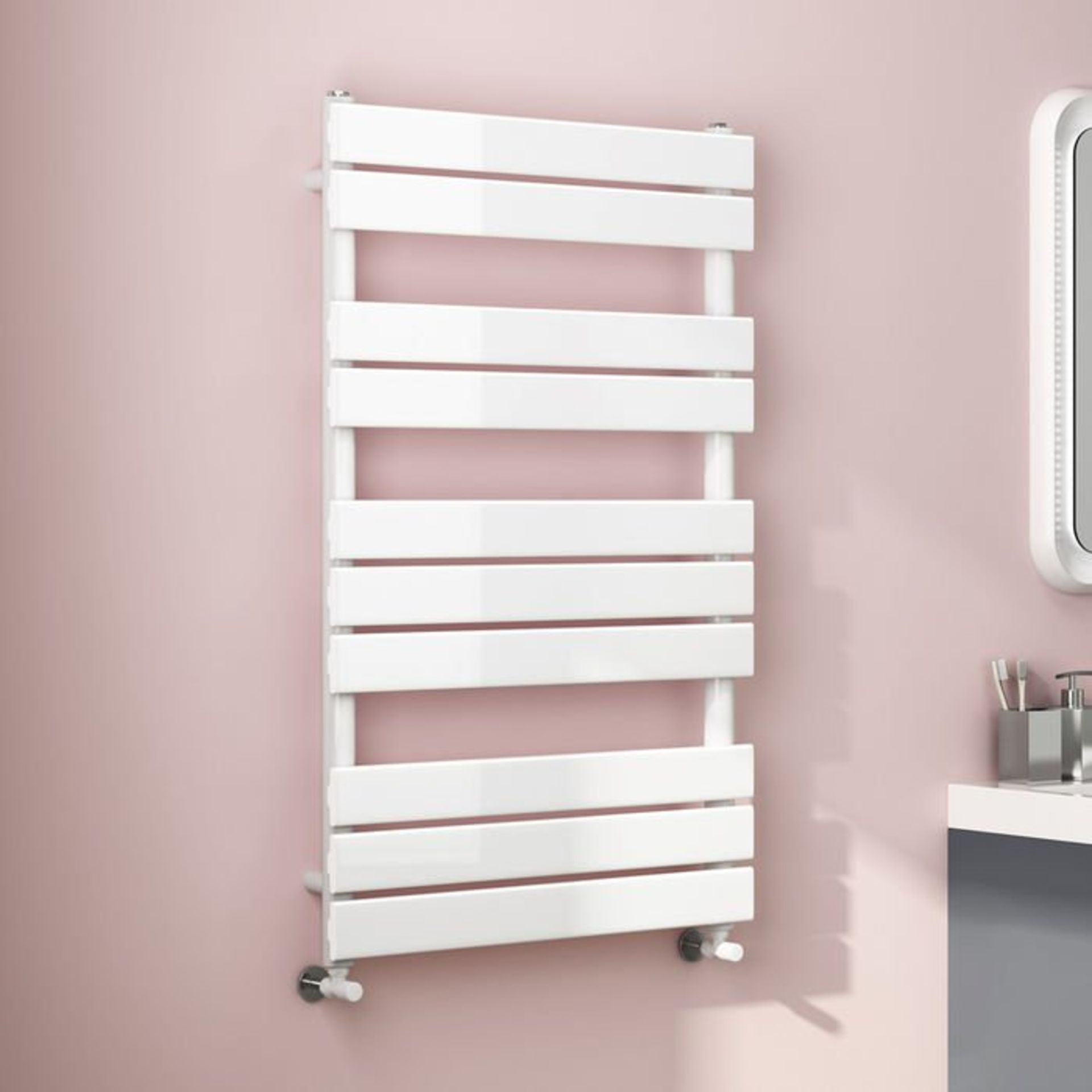 (S152) 1000x600mm White Flat Panel Ladder Towel Radiator RRP £214.99 Low carbon steel, high