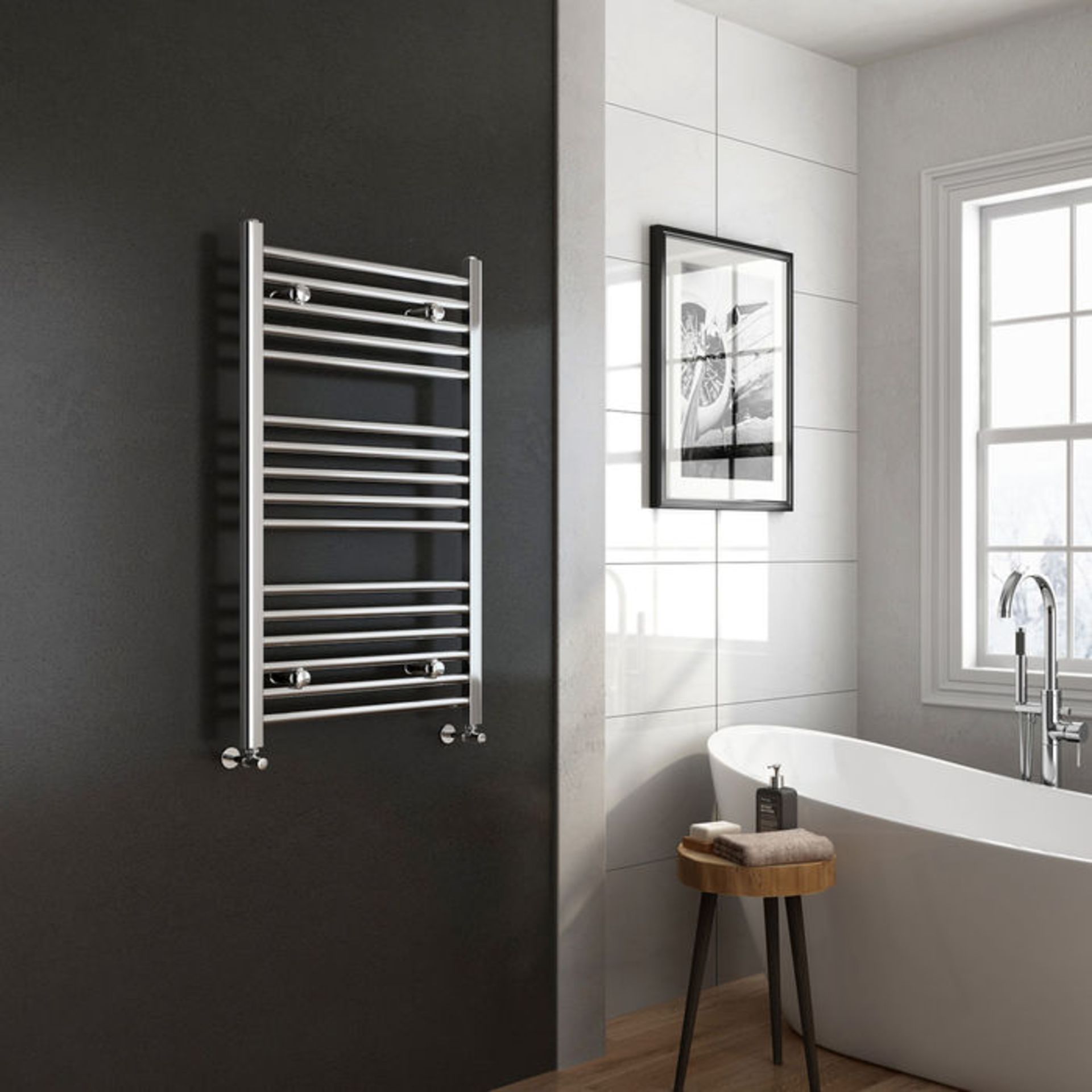 (P184) 1000x600mm - 25mm Tubes - Chrome Heated Straight Rail Ladder Towel Radiator.This premium - Image 2 of 4