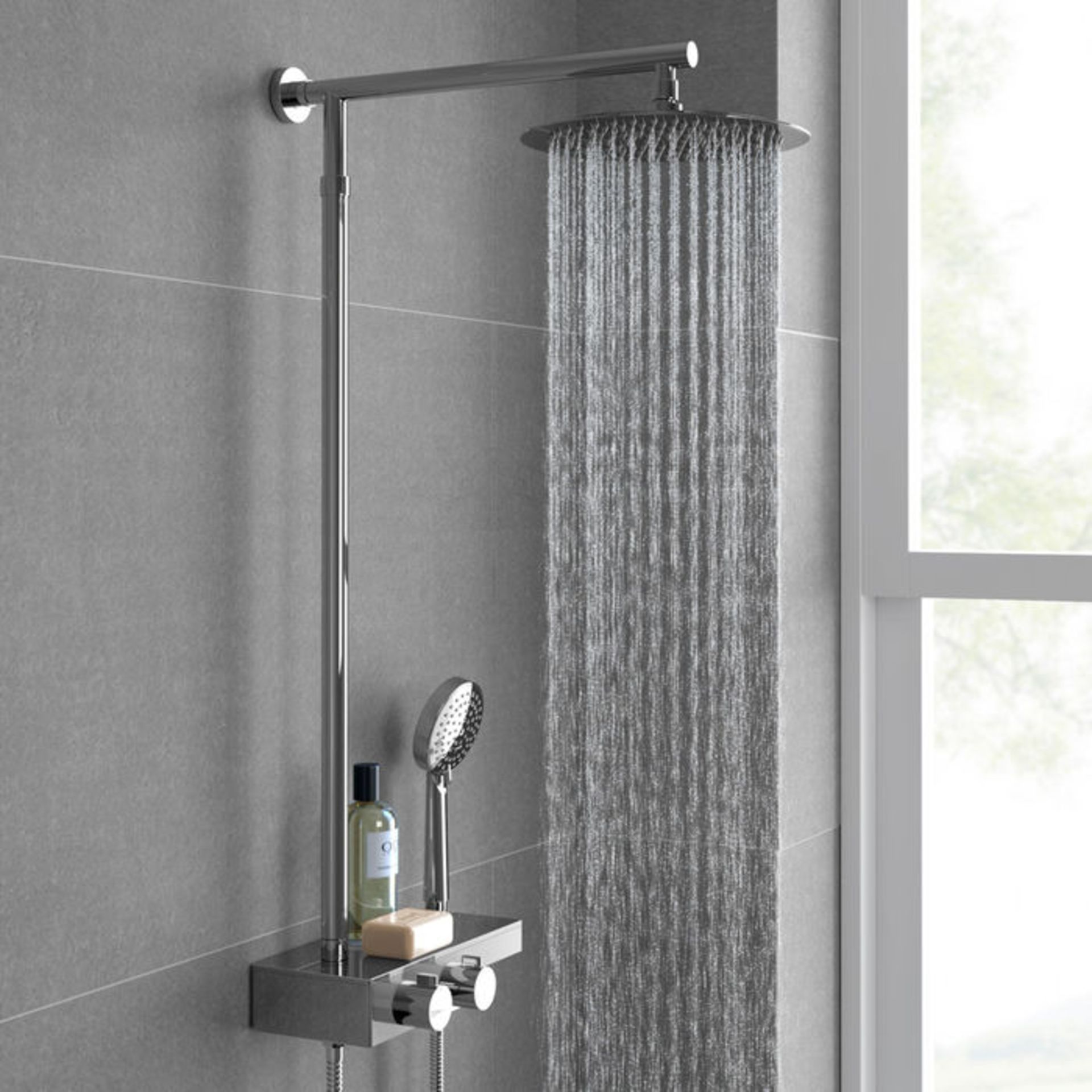 (P89) Round Exposed Thermostatic Mixer Shower Kit & Large Head. Cool to touch shower for