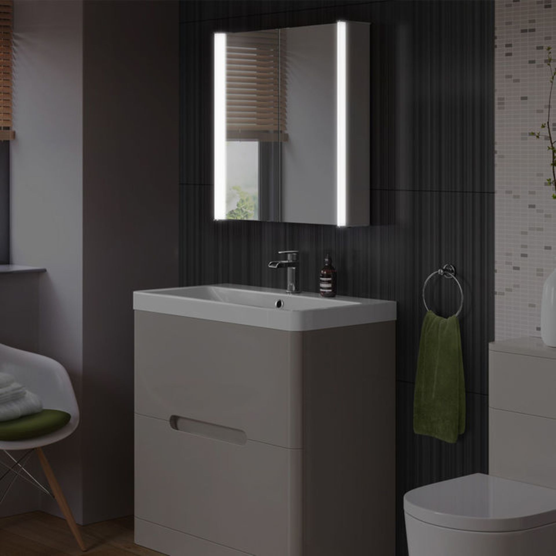 (P66) 600x650mm Bloom Illuminated LED Mirror Cabinet & Shaver Socket. RRP £499.99. Double Sided - Image 3 of 5