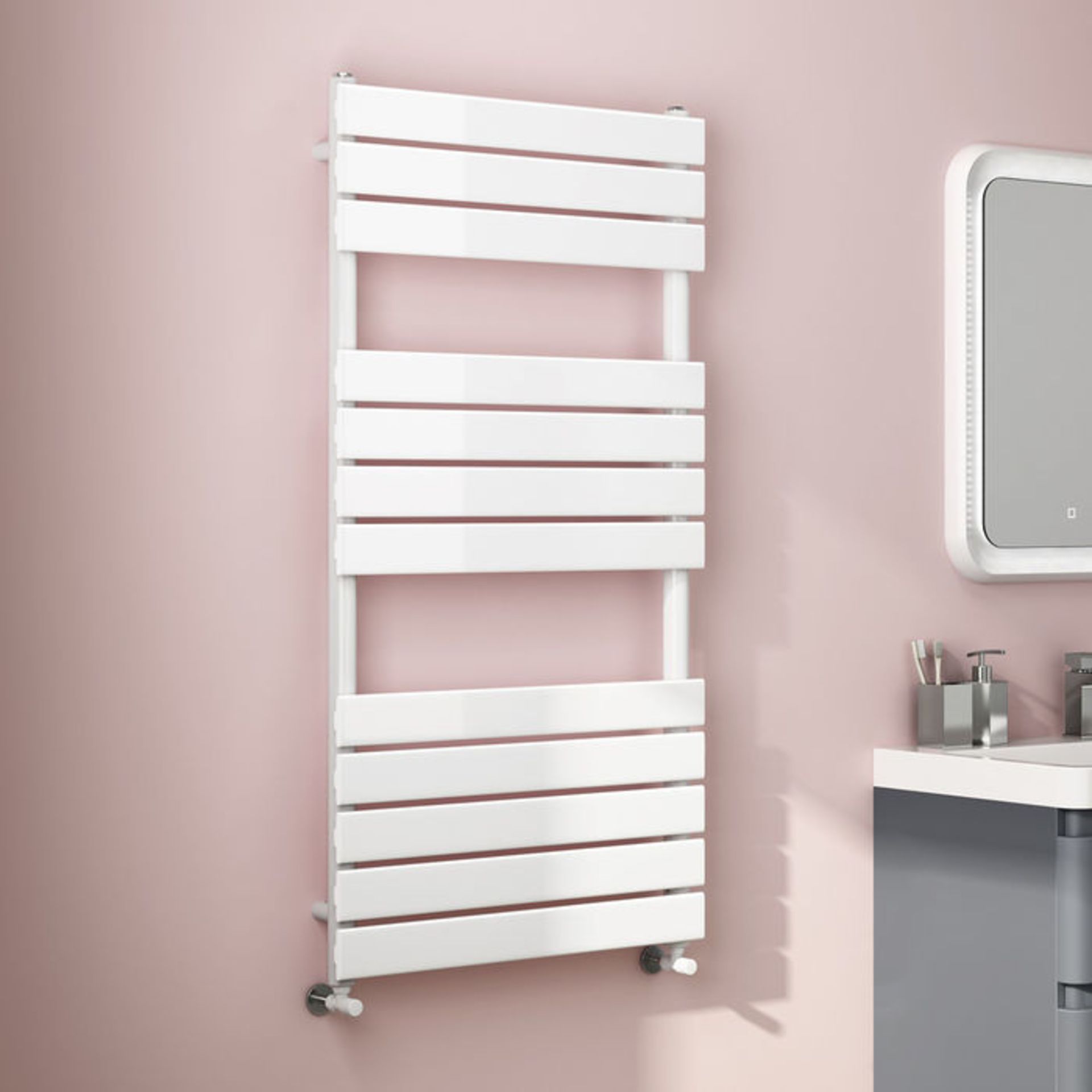 (P6) 1200x600mm White Flat Panel Ladder Towel Radiator.Made from low carbon steel with a high