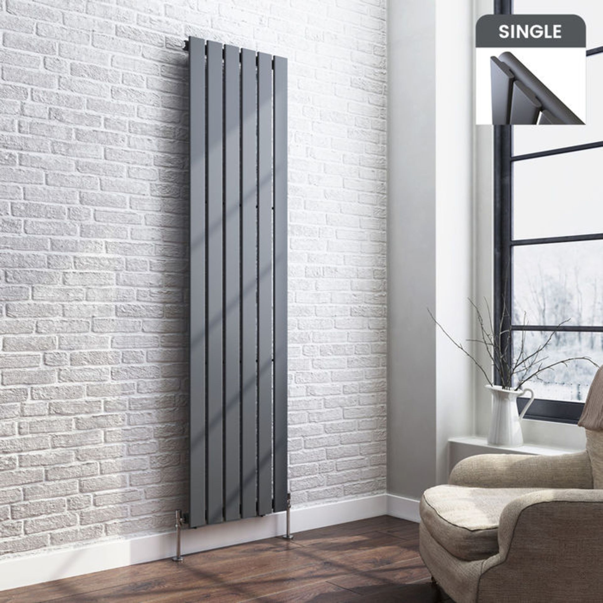 (P61) 1800x452mm Anthracite Single Flat Panel Vertical Radiator. RRP £364.99. Made with low carbon