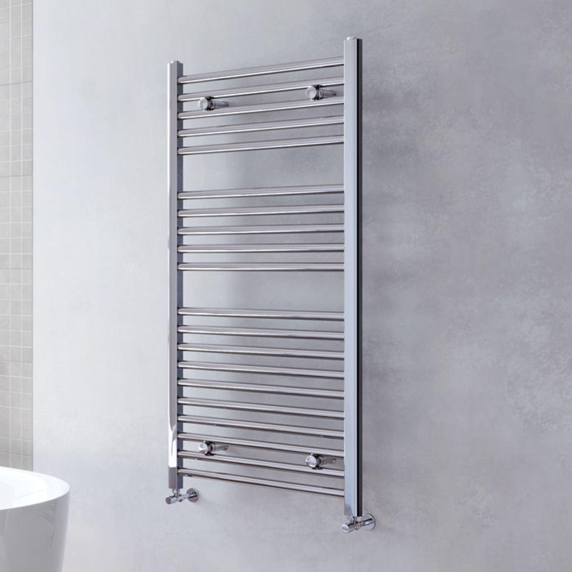 (P259) 1200x600mm - 25mm Tubes - Chrome Heated Straight Rail Ladder Towel Radiator. This premium - Image 2 of 5