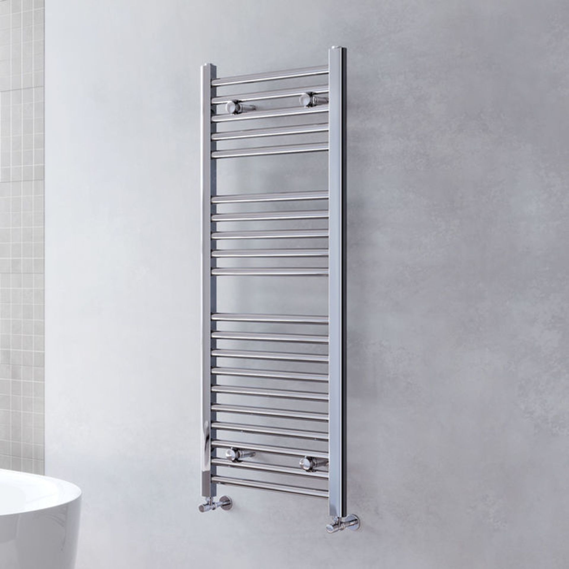 (P260) 1200x450mm - 25mm Tubes - Chrome Heated Straight Rail Ladder Towel Radiator. This premium - Image 2 of 5