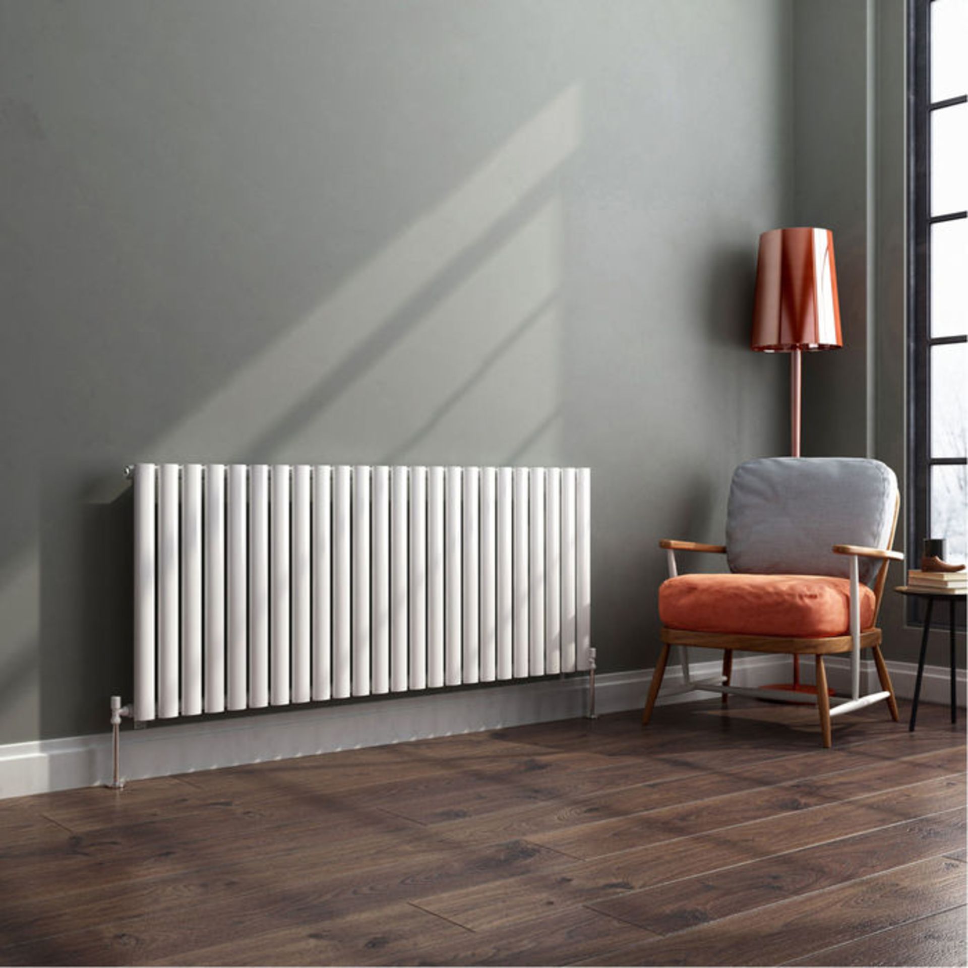 (P2) 600x1440mm Gloss White Single Panel Oval Tube Horizontal Radiator. RRP £363.99. Made from