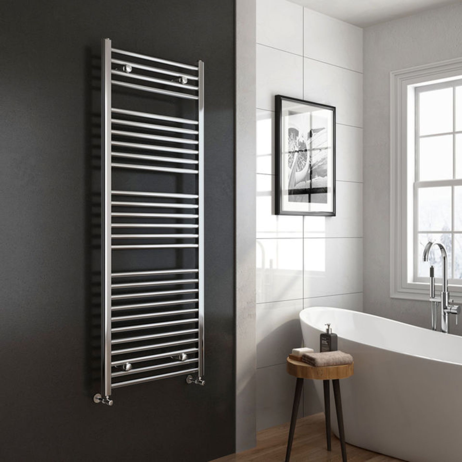 (P54) 1600x600mm -25mm Tubes - Chrome Heated Straight Rail Ladder Towel Radiator. RRP £191.98. - Image 2 of 4