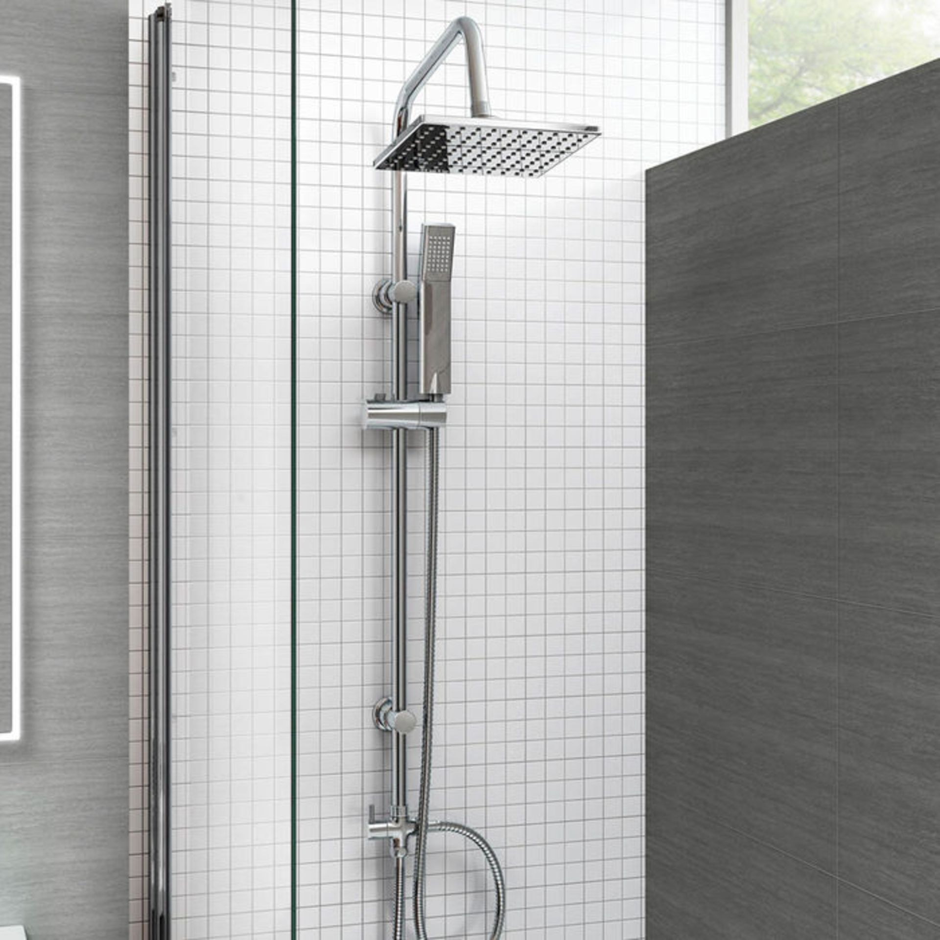 (AH100) 200mm Square Head, Riser Rail & Handheld Kit. Quality stainless steel shower head with