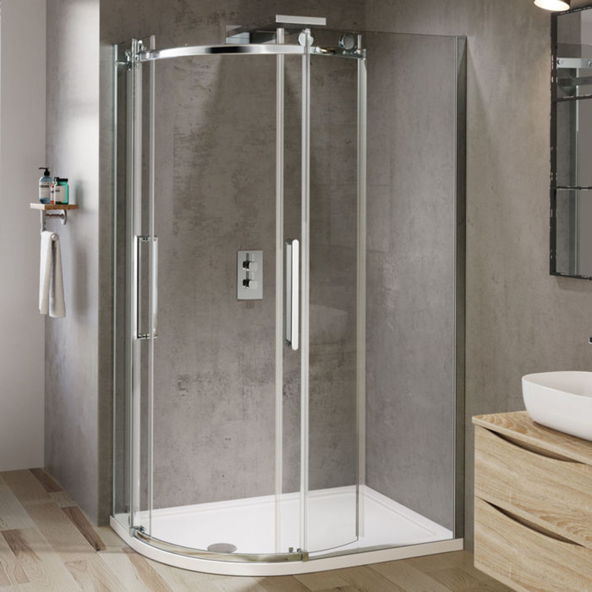 (PJ192) 1200x900mm - 8mm - Designer Frameless EasyClean Offset Quadrant Shower Enclosure -