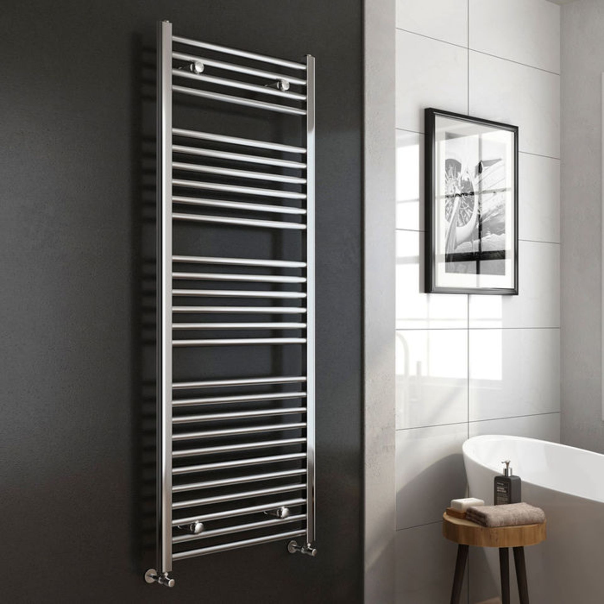 (P54) 1600x600mm -25mm Tubes - Chrome Heated Straight Rail Ladder Towel Radiator. RRP £191.98.