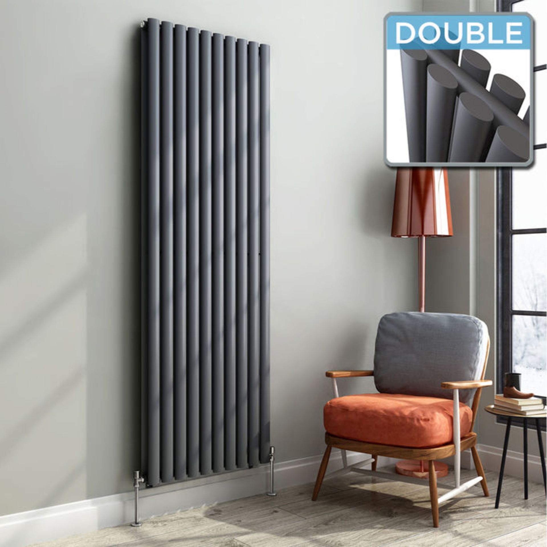 (P63) 1800x600mm Anthracite Double Panel Oval Tube Vertical Premium Radiator. RRP £499.99. Made from - Image 4 of 4