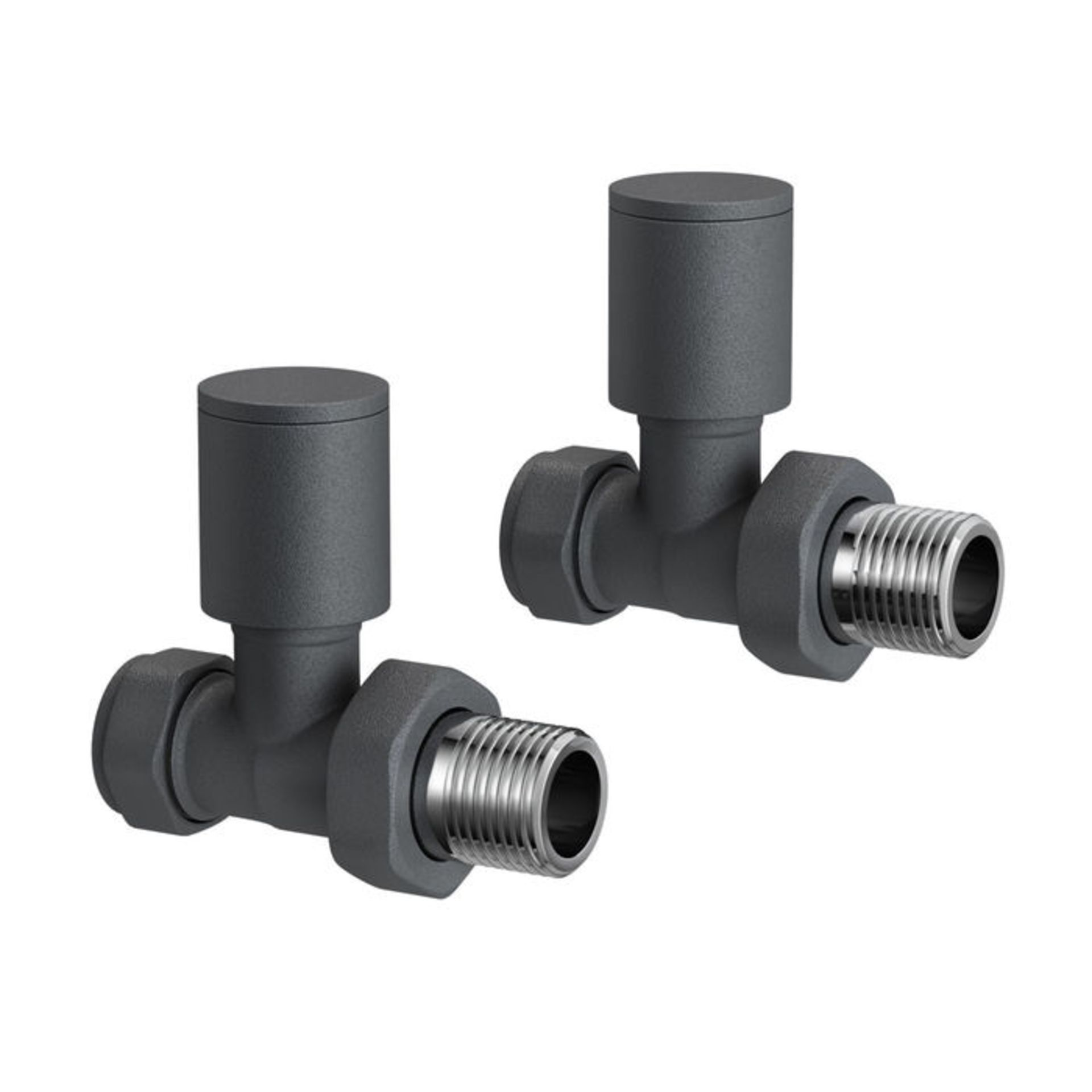 (P48) Anthracite Standard Connection Straight Radiator Valves 15mm Contemporary anthracite finish