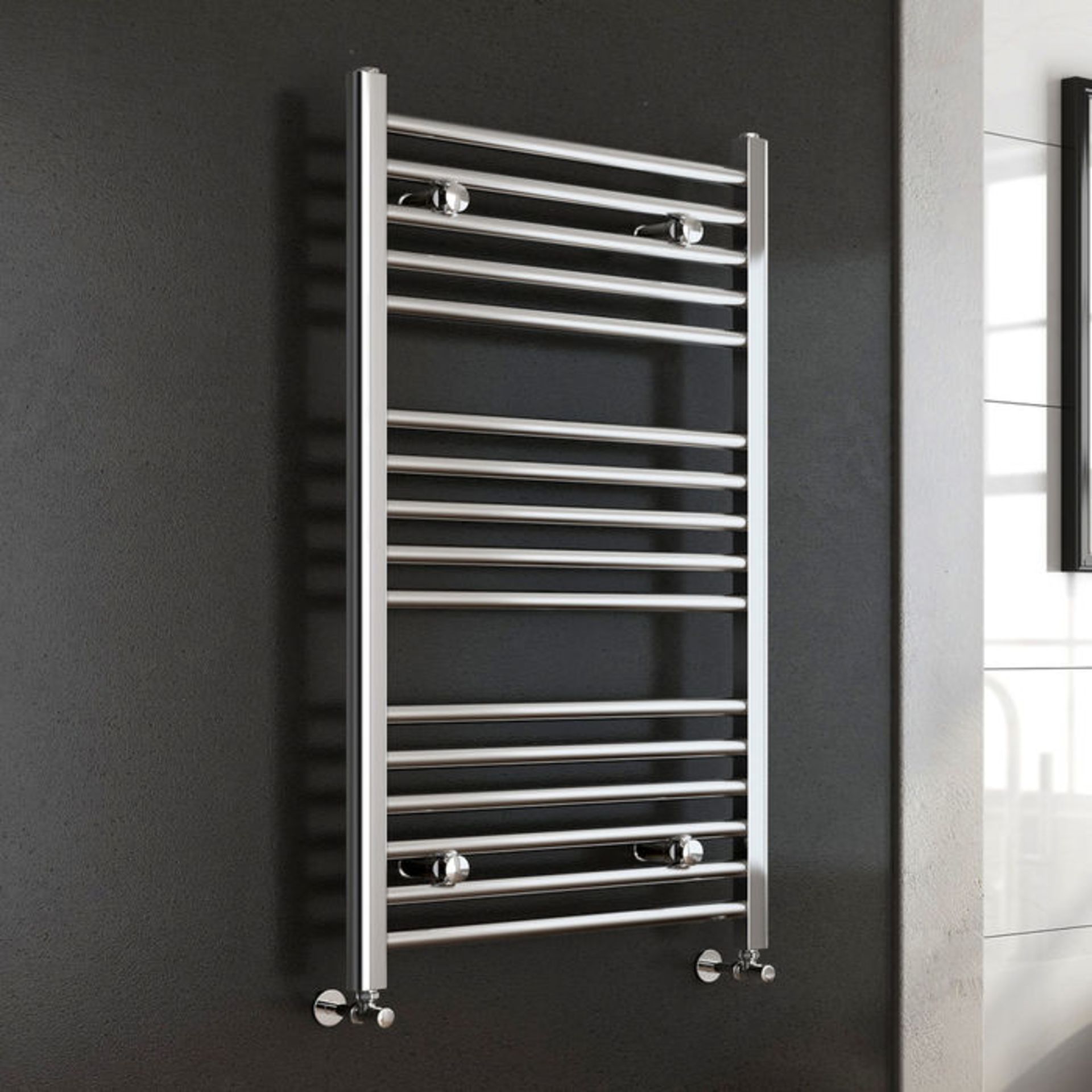 (P184) 1000x600mm - 25mm Tubes - Chrome Heated Straight Rail Ladder Towel Radiator.This premium