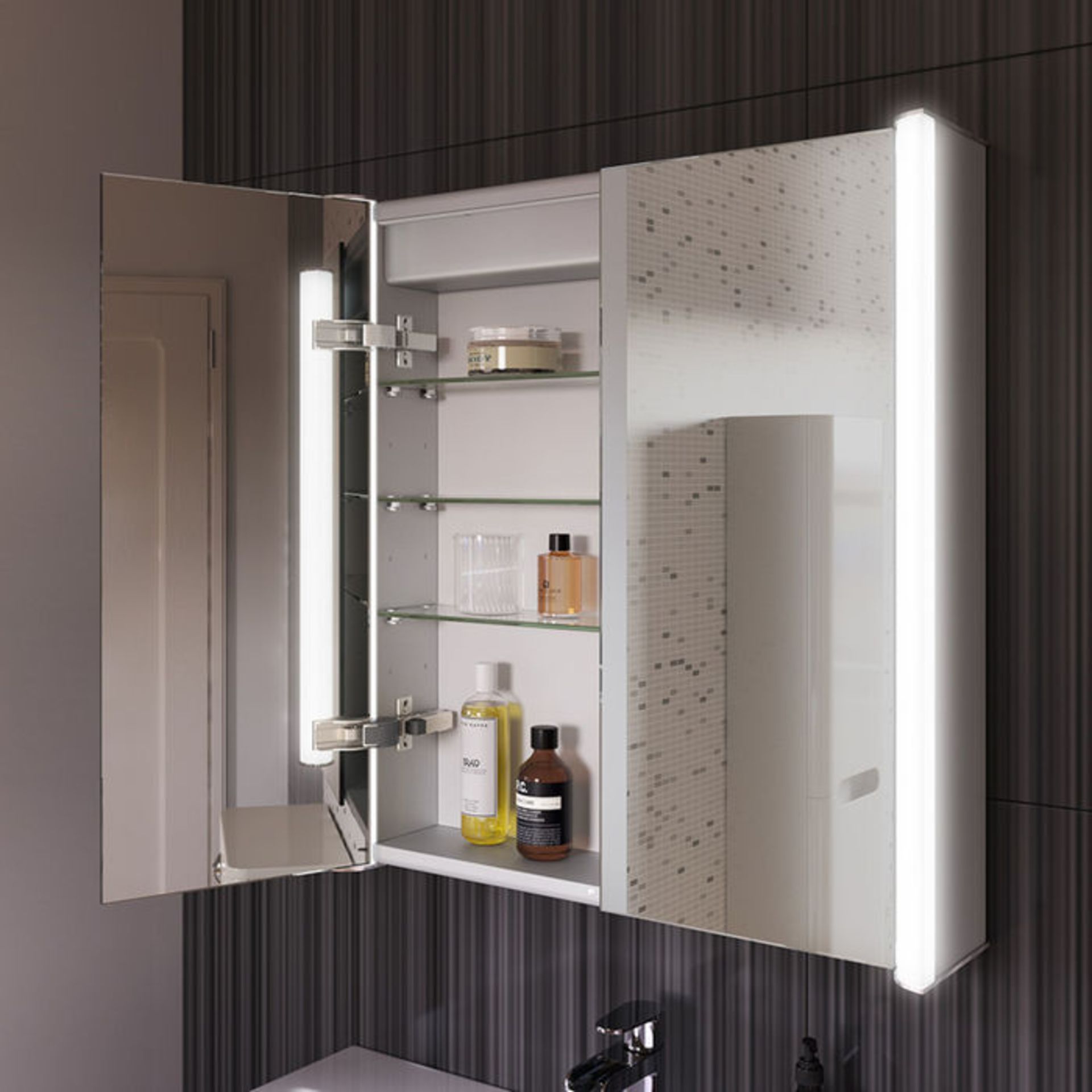 (P66) 600x650mm Bloom Illuminated LED Mirror Cabinet & Shaver Socket. RRP £499.99. Double Sided - Image 2 of 5