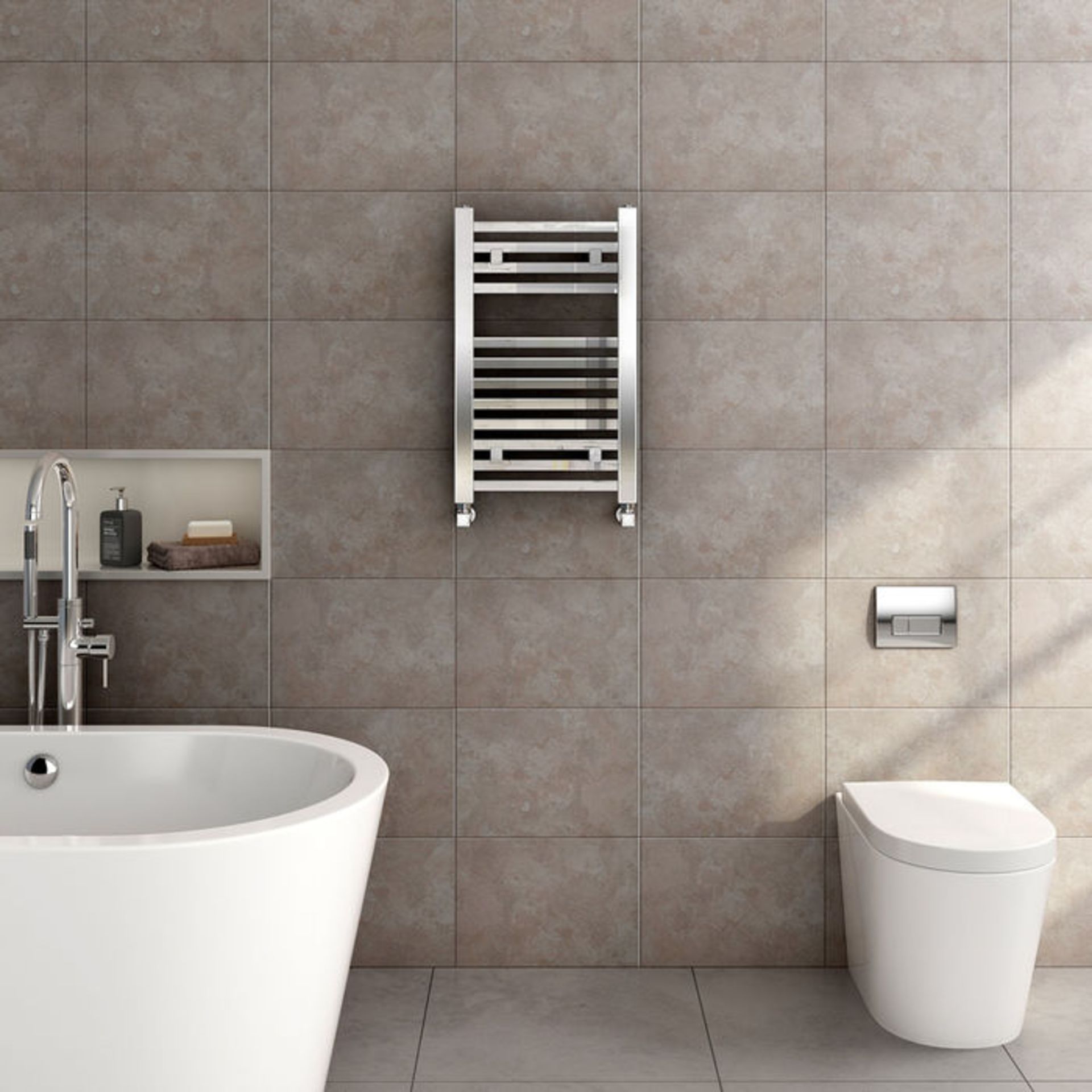 (P79) 650x400mm Chrome Square Rail Ladder Towel Radiator. Made from low carbon steel with a high - Image 2 of 3